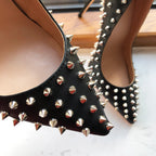 Black Matte Sexy Stiletto High Heels with Silver Spikes for Women