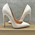 White Crocodile-Effect Stiletto High Heels for Women