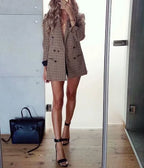 Fall women blazer jacket ladies tops office wear women korean plaid blazer vintage orange long blazer coat streetwear