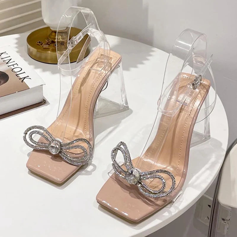 Elegant Rhinestone Bowknot High Heel Sandals for Summer Party