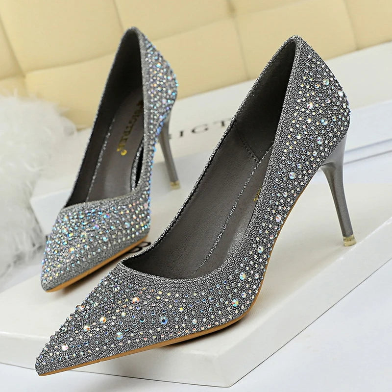 Rhinestone High Heel Wedding Pumps - 10 cm Heel