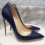 Crocodile Effect Women Pointy Toe Slip On High Heel Stiletto Pumps