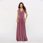 Convertible Wrap Strap Halter Waist Band High Slit Swing Maxi Dress