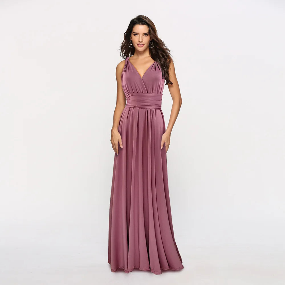 Convertible Wrap Strap Halter Waist Band High Slit Swing Maxi Dress