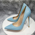Crocodile Effect Women Pointy Toe Slip On High Heel Stiletto Pumps