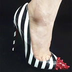 Red Spikes Pointy Toe Striped Print High Heel Party Shoes