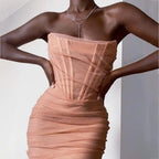 Irene Elevated Figure Hugging Evening Dress with Corset Detail and Strapless Design Wear Edit