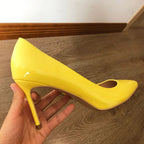 Yellow Women Patent Pointed Toe Pumps High Heels for Party Dress Fashion