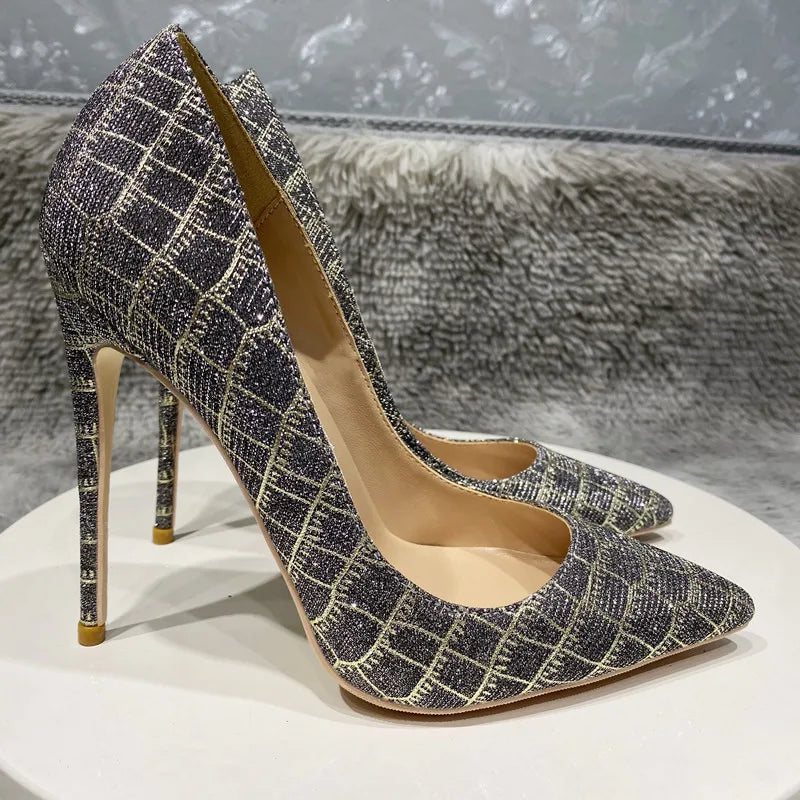 Green Glitter Embossed Crocodile Effect Pointy Toe High Heel Party Dress Shoes for Women