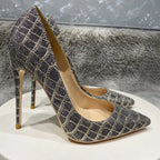 Green Glitter Embossed Crocodile Effect Pointy Toe High Heel Party Dress Shoes for Women