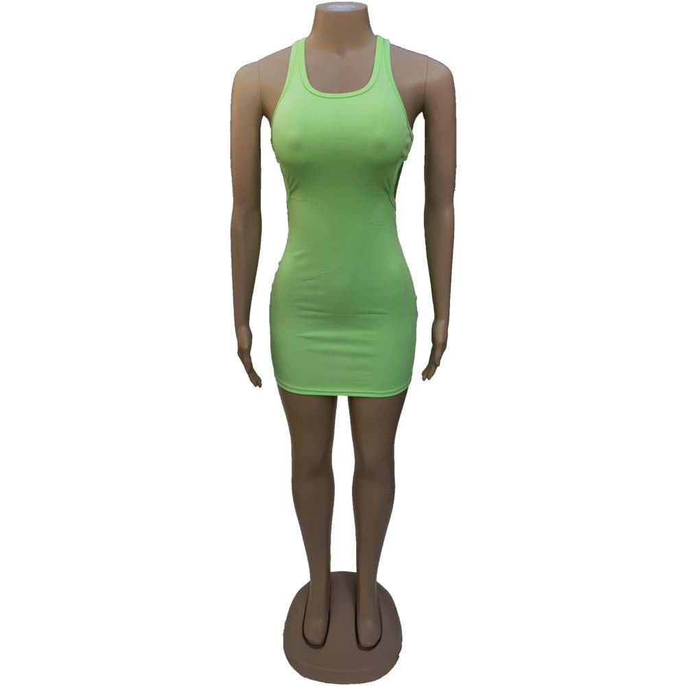 Ribbed Knit Scoop Neck Side Cutout Bodycon Mini Dress