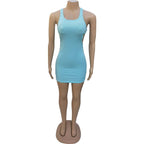 Ribbed Knit Scoop Neck Side Cutout Bodycon Mini Dress