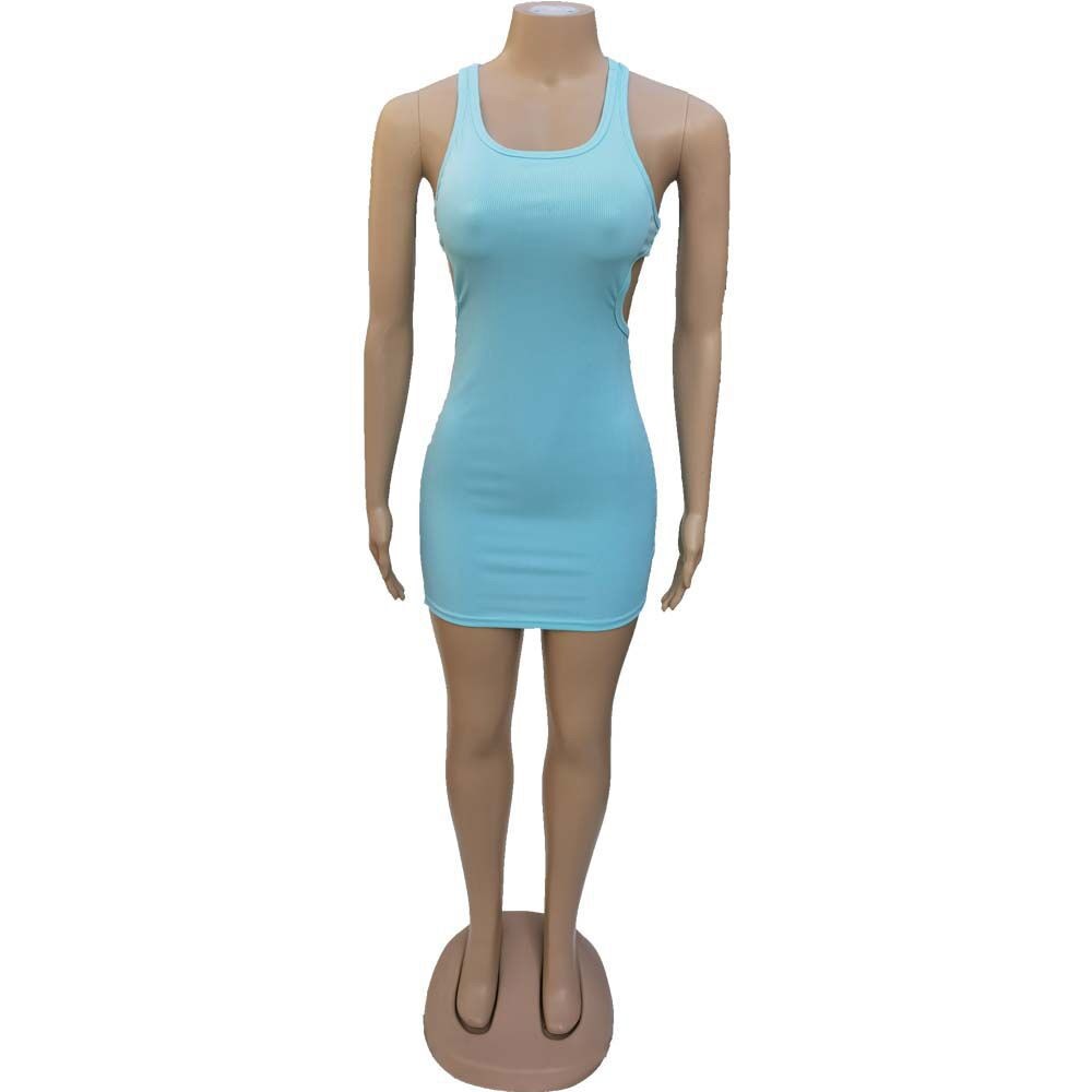 Ribbed Knit Scoop Neck Side Cutout Bodycon Mini Dress