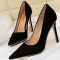Metal Beads Black Suede High Heel Stiletto Wedding Shoes Women Pumps
