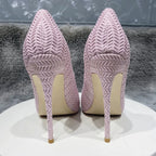 Embossed Pink Fabric Pointy Toe High Heel Party Wedding Shoes for Women