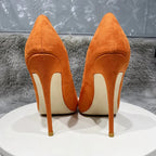Orange Purple Patchwork Women Flock Pointy Toe High Heel Shoes