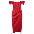 DressBetty - Runway Fashion Sexy Off-Shoulder Split Red Corset Dress