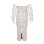 Off Shoulder Long Sleeve Wrinkled Midi Bandage Dress HB7780