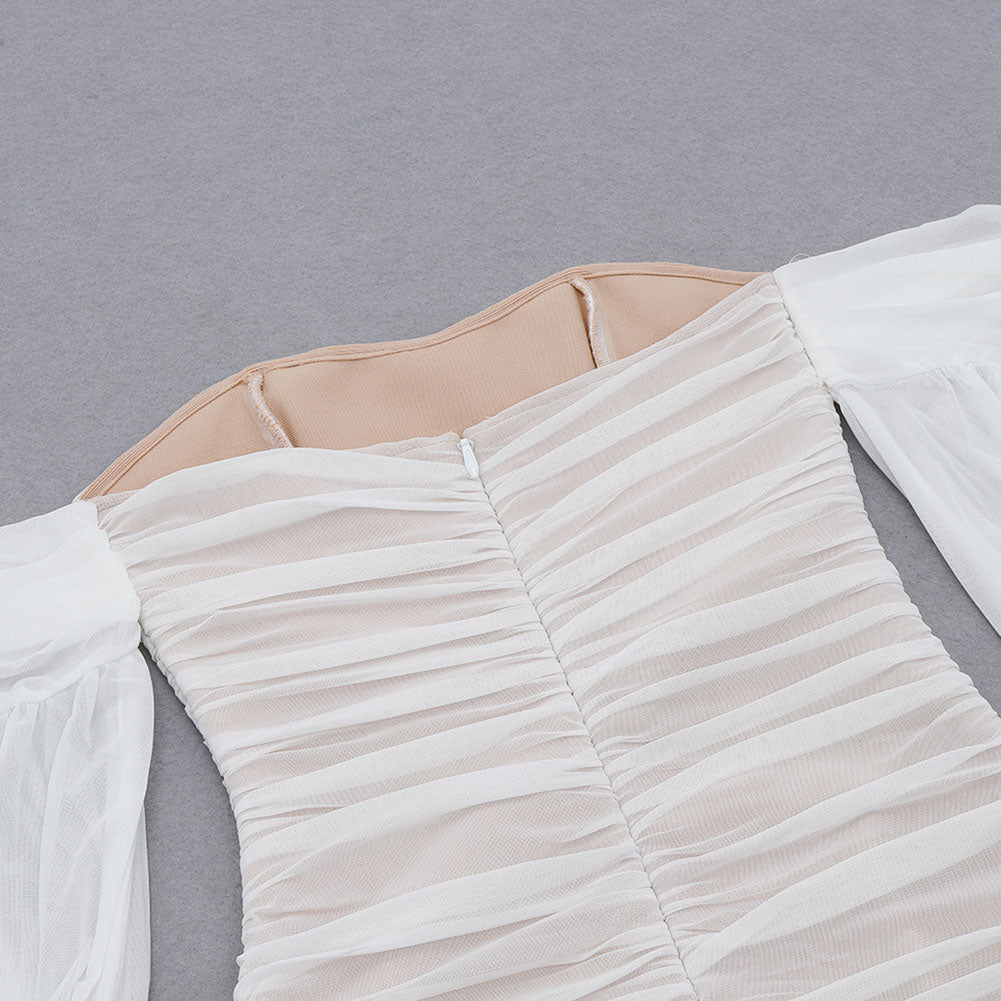 Off Shoulder Long Sleeve Wrinkled Midi Bandage Dress HB7780