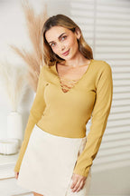 HEYSON All About Details Full Size Ribbed Bodysuit Banana Yellow