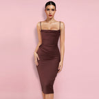 Strappy Sleeveless Plain Over Knee Bodycon Dress