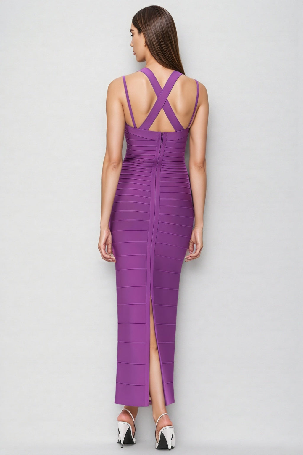Katrina Purple Bandage Wrap Maxi Dress