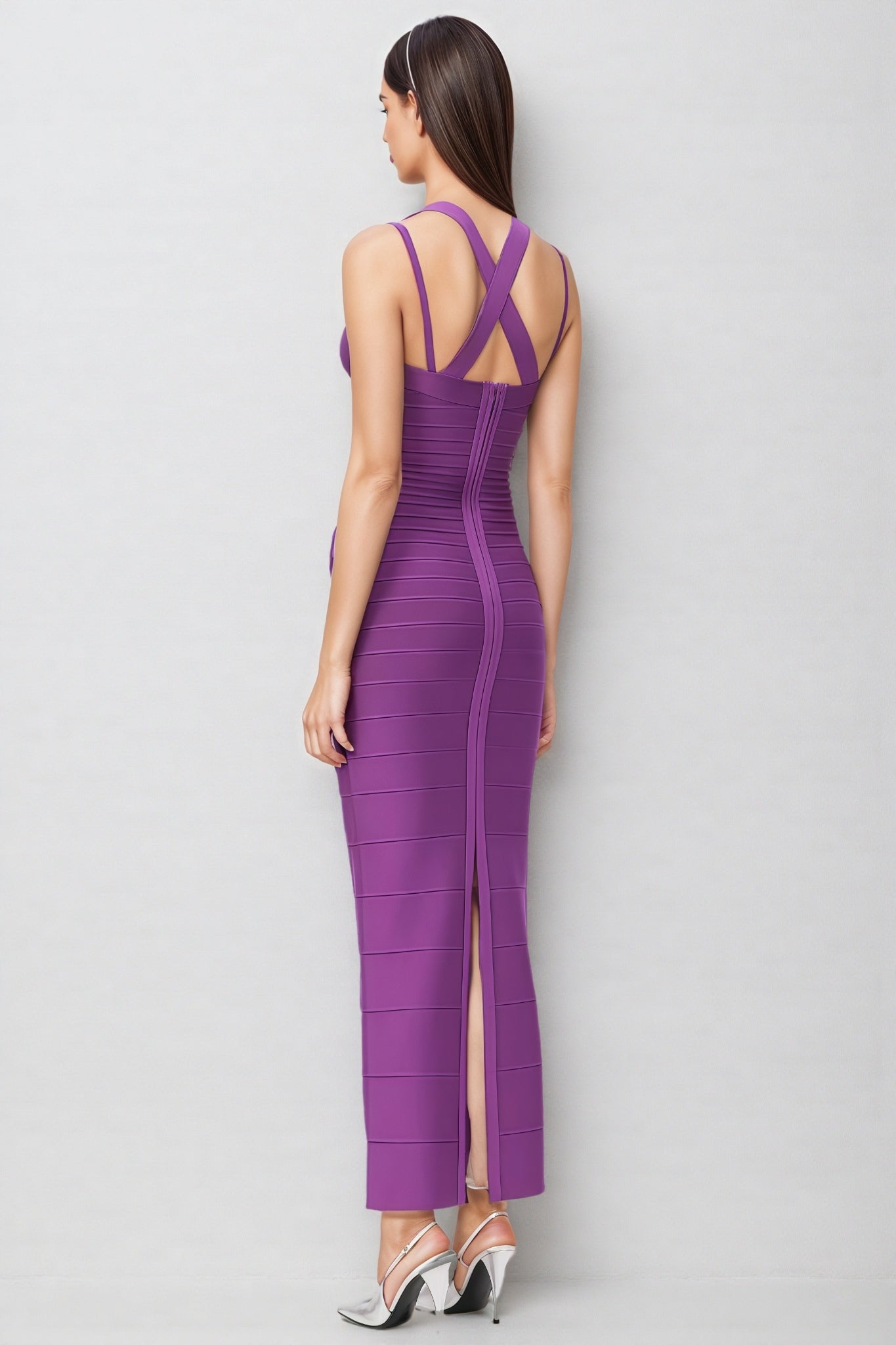 Katrina Purple Bandage Wrap Maxi Dress