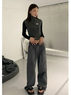 Hippie Vintage Gray Cargo Y2K Streetwear Baggy Techwear Wide Leg Sweatpant