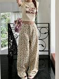 Kawaii Korean Cartoon Print Beige Harajuku Kpop Oversize Wide Y2K Pant