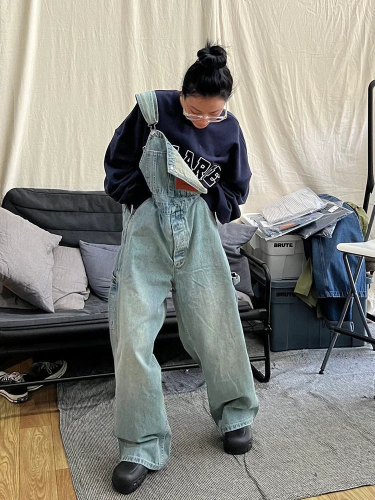 Vintage Kpop Baggy Hippie Denim Overalls Harajuku Korean Streetwear Oversize Cargo Pant