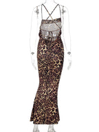 Print Cowl Neck Spaghetti Strap Bodycon Midi Dress