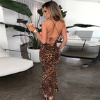 Print Cowl Neck Spaghetti Strap Bodycon Midi Dress