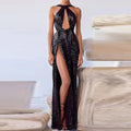 Round Neck Sleeveless Hollow out Maxi Bodycon Dress HT2694