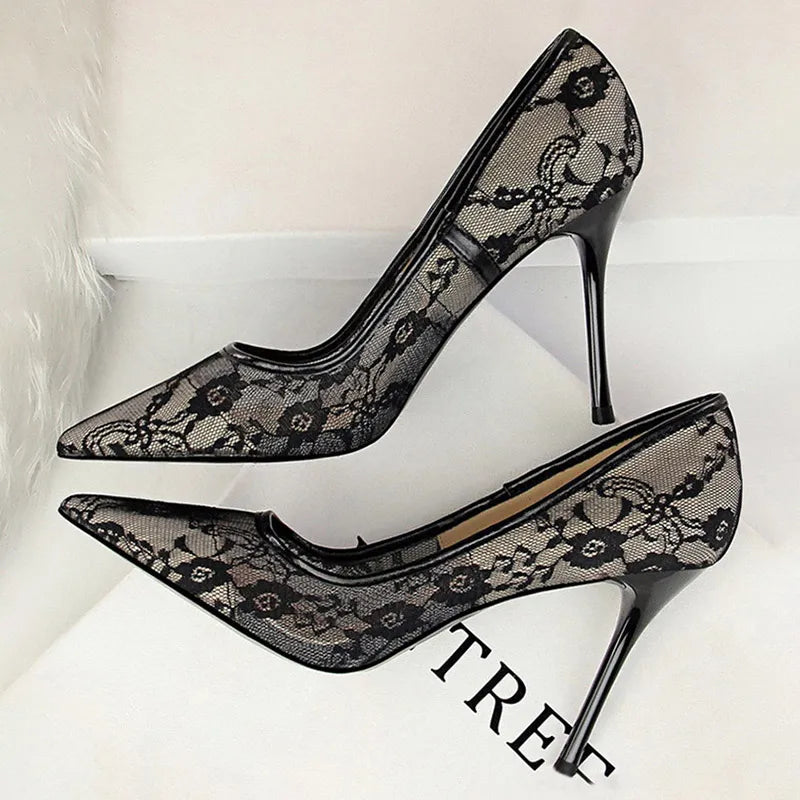 Mesh Hollow Lace Stiletto Heels for Women