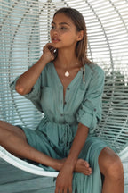 DressBetty - Sexy Button Pockets Front Open Self Belted High Waist Summer Dress