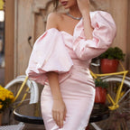 Kaitlyn Puff Sleeve Satin Midi Dress