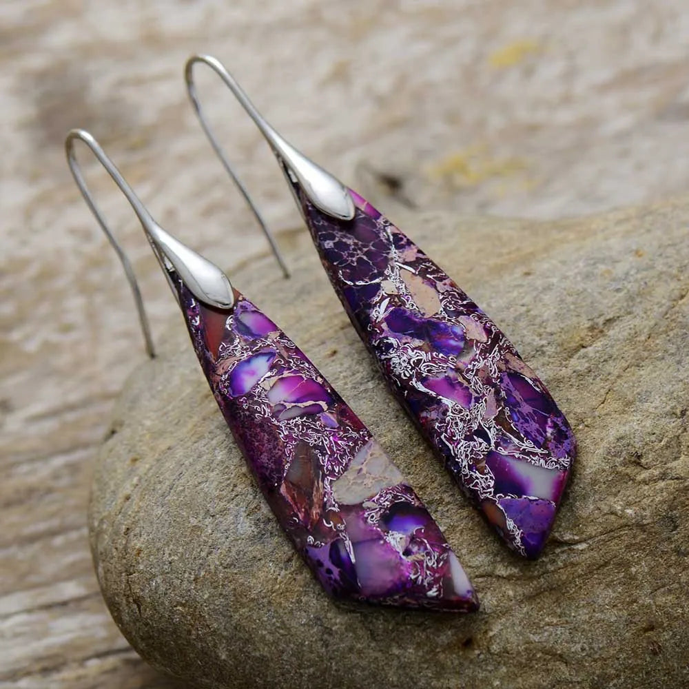 Imperial Jasper Leaf Pendant Dangle Drop Earrings Jewelry