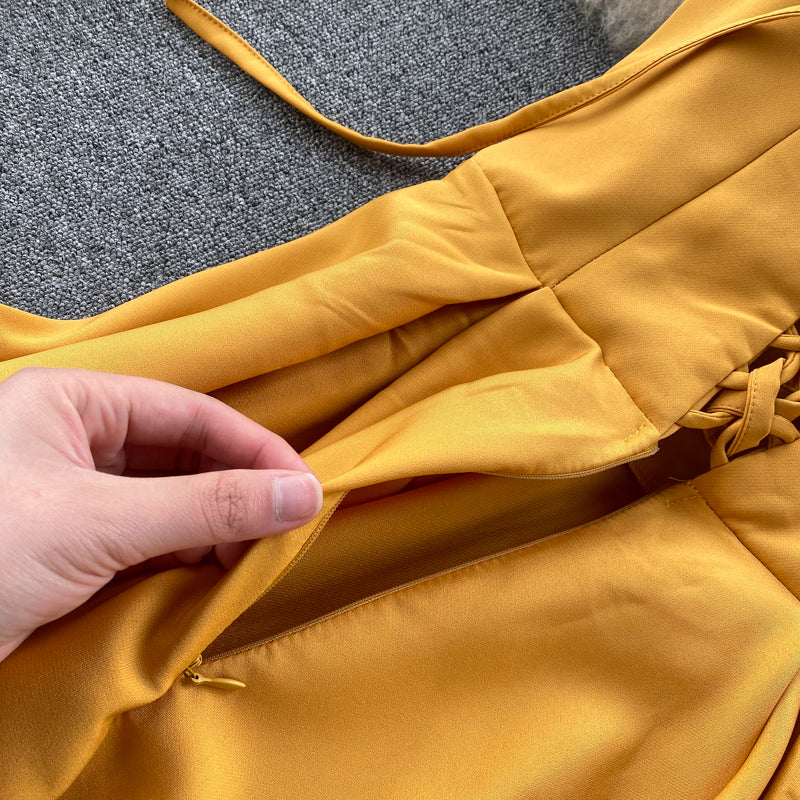 | Yellow Sleeveless Cocktail Dress