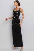 Ysolly Hadlee Black Embellished Diamond Maxi Dress