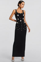 Ysolly Hadlee Black Embellished Diamond Maxi Dress