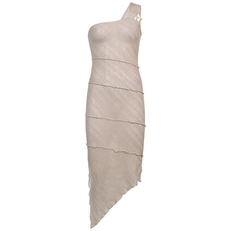 On Vacay One Shoulder Backless Pearl Dress