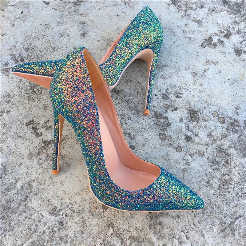 Shiny Green Sequins Pointy Toe High Heel Stiletto Pumps