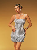 Sequin Spaghetti Strap Square Neck Hem Mini Dress
