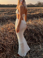 Crochet Halter Neck O Ring Cut Out Bodycon Maxi Dress