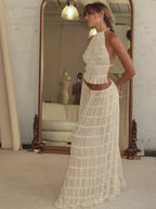 Smocked Ruffle Halter Crop Top and Maxi Skirt Two Piece Set