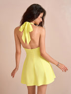 Halter Openwork Decoration Backless Mini Dress