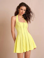 Halter Openwork Decoration Backless Mini Dress