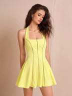 Halter Openwork Decoration Backless Mini Dress