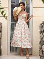 Halter Tie Smocking Floral Print Bodycon Dress