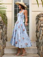 Halter Tie Smocking Floral Print Bodycon Dress